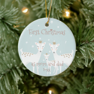 Eerste Kerstmis als mam en pap - Cute Deer Blue Keramisch Ornament