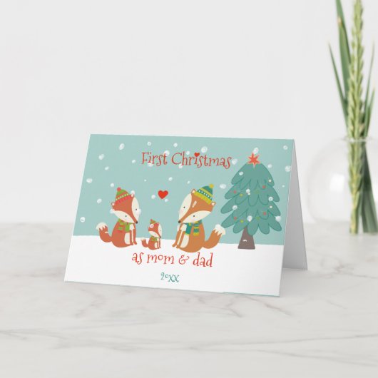 Eerste Kerstmis als mam en pap - Cute Woodland Fox Kaart (Voorkant)