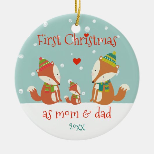 Eerste Kerstmis als mam en pap - Cute Woodland Fox Keramisch Ornament (Voorkant)