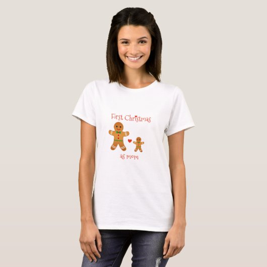 Eerste Kerstmis als Mam - Gingerbread Mannen T-shirt (Voorkant volledig)