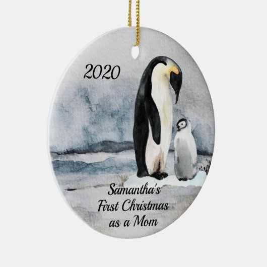 Eerste Kerstmis als mam Penguin en Baby Keramisch Ornament (Rechts)