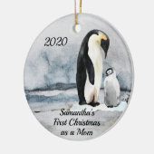 Eerste Kerstmis als mam Penguin en Baby Keramisch Ornament (Links)