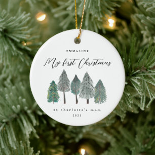 Eerste Kerstmis als mam Rustic Trees Keramisch Ornament