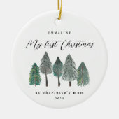 Eerste Kerstmis als mam Rustic Trees Keramisch Ornament (Voorkant)