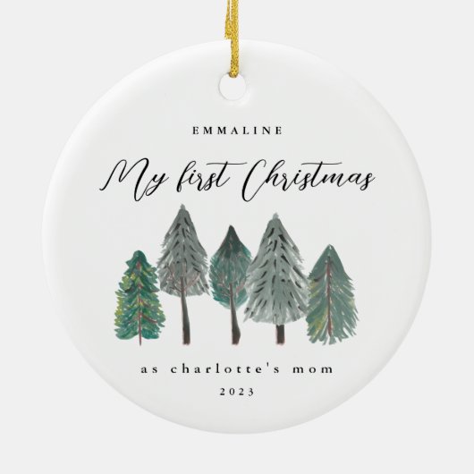 Eerste Kerstmis als mam Rustic Trees Keramisch Ornament (Achterkant)