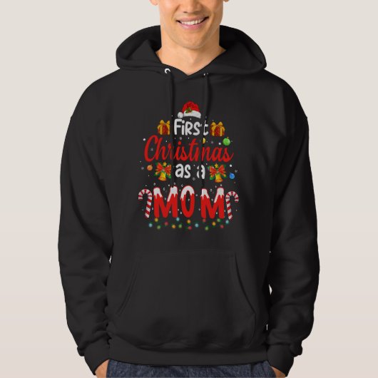 Eerste Kerstmis Als Mam Santa Hoed Lelijke Kerstmi Hoodie (Voorkant)