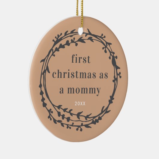 Eerste Kerstmis als mama Boho Wreath personaliseer Keramisch Ornament (Rechts)