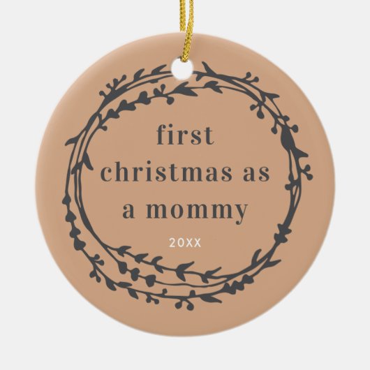 Eerste Kerstmis als mama Boho Wreath personaliseer Keramisch Ornament (Voorkant)