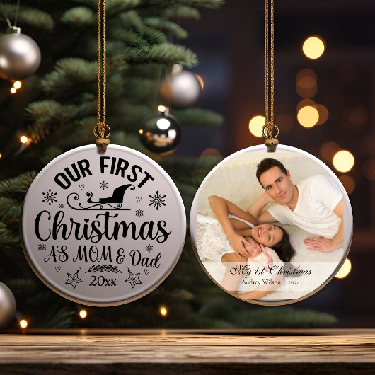 Eerste Kerstmis als mama en papa met foto Keramisch Ornament