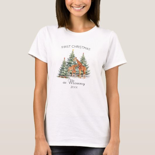 Eerste Kerstmis als Mama Jaar Schattigee Giraffes  T-shirt (Voorkant)