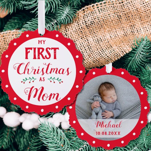 Eerste Kerstmis als mama pasgeboren baby foto Ornament Kaart
