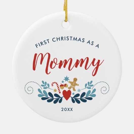 Eerste Kerstmis als mama persoonlijke Scandi Folk Keramisch Ornament (Achterkant)