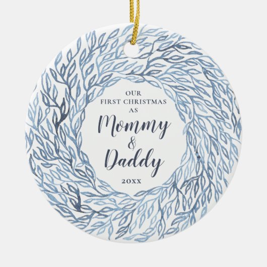 Eerste Kerstmis als mammie en papa New Baby Boy Keramisch Ornament (Voorkant)