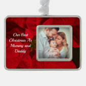 Eerste Kerstmis als Mammie Papa Foto personalisere Verzilverd Omlijst Ornament (Voorkant)