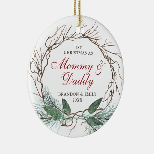 Eerste Kerstmis als Mammie Papa Gepersonaliseerd W Keramisch Ornament (Rechts)