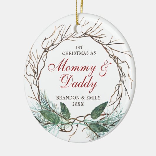 Eerste Kerstmis als Mammie Papa Gepersonaliseerd W Keramisch Ornament (Links)