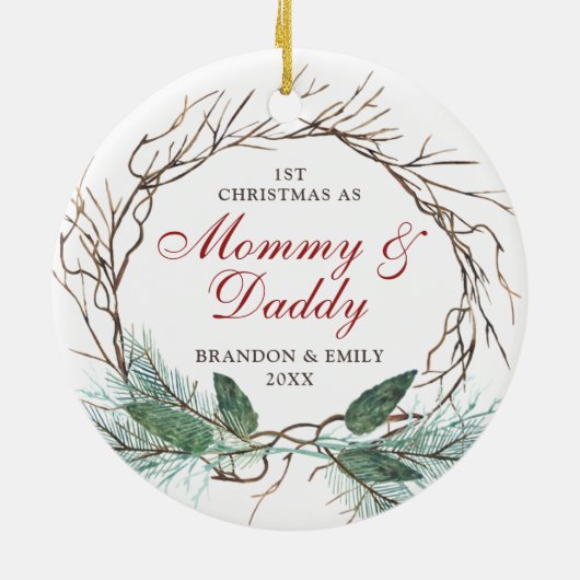 Eerste Kerstmis als Mammie Papa Gepersonaliseerd W Keramisch Ornament (Achterkant)