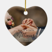 Eerste kerstmis als meneer en mevrouw foto's keramisch ornament (Achterkant)