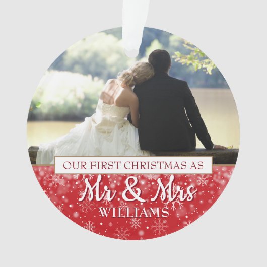 Eerste kerstmis als meneer & mevrouw 2 foto ornament (voorkant)