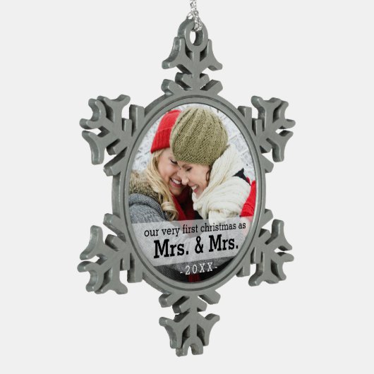 Eerste Kerstmis als mevrouw en mevrouw Keepomwille Tin Sneeuwvlok Ornament (Links)