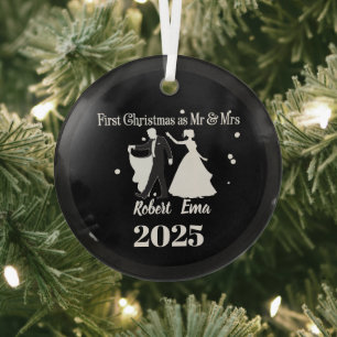 Eerste Kerstmis als Mijnheer & Mevrouw 2025 Gepers Glas Ornament