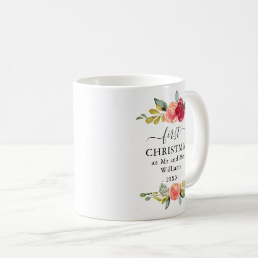 Eerste Kerstmis als Mok van de heer Floral Coffee (Voorkant rechts)