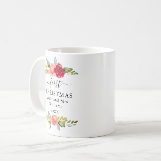 Eerste Kerstmis als Mok van de heer Floral Coffee  (Voorkant links)