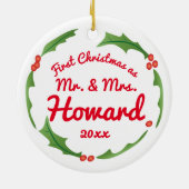 Eerste Kerstmis als Mr. en mevrouw tree ornament (Achterkant)