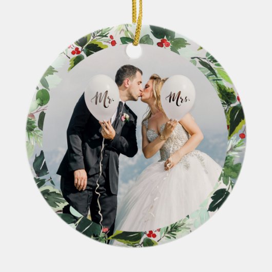 Eerste Kerstmis als Mr. en Mrs. Custom Foto Keramisch Ornament (Voorkant)