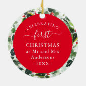 Eerste Kerstmis als Mr. en Mrs. Custom Foto Keramisch Ornament (Achterkant)