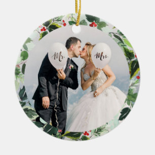 Eerste Kerstmis als Mr. en Mrs. Custom Photo Keramisch Ornament