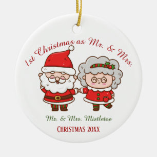 Eerste Kerstmis als Mr. en Mrs Cute Santa Mrs Clau Keramisch Ornament