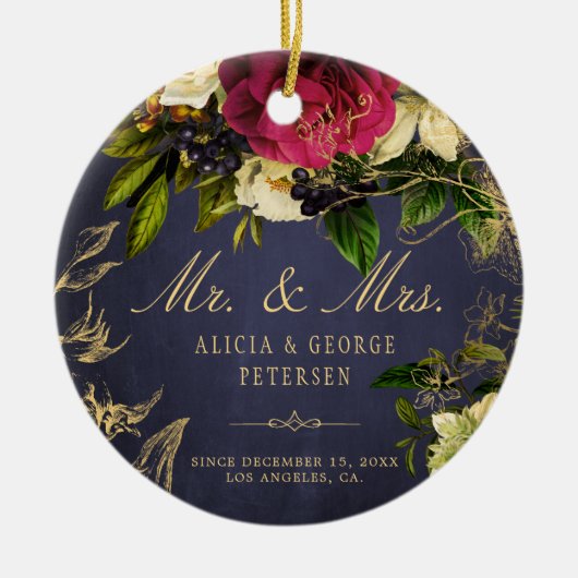 Eerste Kerstmis als Mr. en Mrs. elegant newlyweds Keramisch Ornament (Voorkant)
