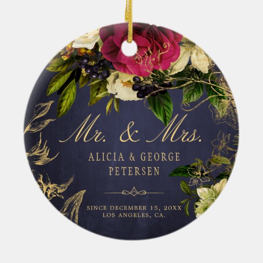 Eerste Kerstmis als Mr. en Mrs. elegant newlyweds Keramisch Ornament (Achterkant)