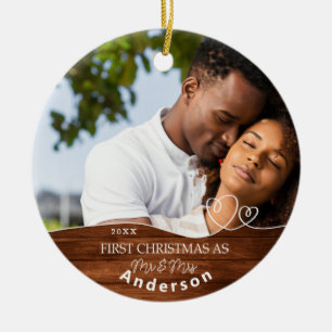 Eerste Kerstmis als Mr en Mrs Foto Naam Datum Keramisch Ornament