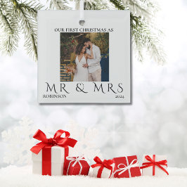 Eerste Kerstmis als Mr en Mrs Modern Couple Foto Glas Ornament