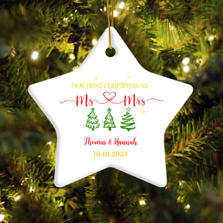 Eerste Kerstmis als Mr en Mrs Modern Wedding Foto Ornament