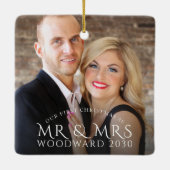Eerste Kerstmis als Mr en Mrs Paar Foto Keramisch Ornament (Achterkant)