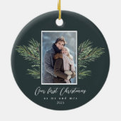 Eerste Kerstmis als Mr en Mrs Pine Branch Foto Keramisch Ornament (Achterkant)