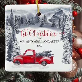 Eerste Kerstmis als Mr en Mrs Truck Keramisch Ornament