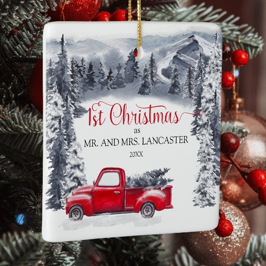 Eerste Kerstmis als Mr en Mrs  Truck Keramisch Ornament