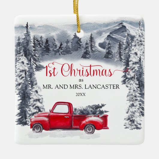 Eerste Kerstmis als Mr en Mrs  Truck Keramisch Ornament (Voorkant)
