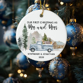 Eerste Kerstmis als Mr en Mrs Truck Rustic Keramisch Ornament