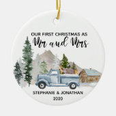 Eerste Kerstmis als Mr en Mrs Truck Rustic Keramisch Ornament (Voorkant)