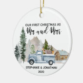 Eerste Kerstmis als Mr en Mrs Truck Rustic Keramisch Ornament (Links)