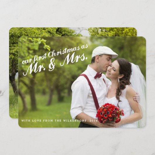 Eerste Kerstmis als Mr en Mrs. Two Photo Card Feestdagenkaart (Voorkant / Achterkant)
