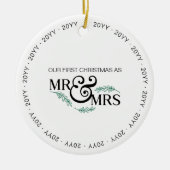 Eerste Kerstmis als Mr en Mrs Wedding Foto Keramisch Ornament (Voorkant)