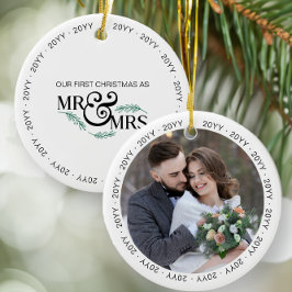 Eerste Kerstmis als Mr en Mrs Wedding Foto Keramisch Ornament