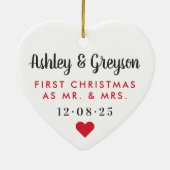 Eerste Kerstmis als Mr en Mrs Wedding Foto Keramisch Ornament (Achterkant)