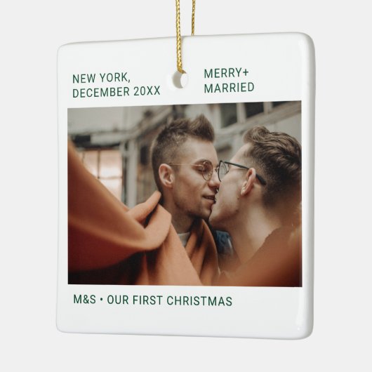 Eerste Kerstmis als Mr. & Mr. Photo Keepomwille Keramisch Ornament (Links)